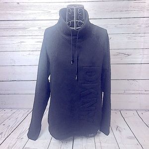 DKNY Black Funnel Neck Logo Pullover Sweatshirt